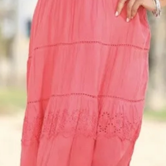 Women’s Size Medium Coral Embroidered Off Shoulder Midi Dress Cover Up - Picture 2 of 4